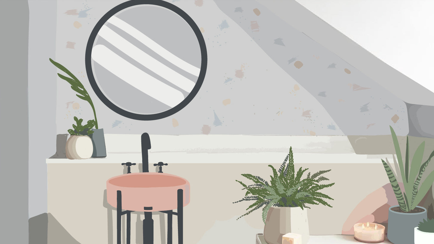 Aesthetic illustration of interior powder room design featuring Concretti Design sink on console