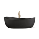 Hawaii freestanding concrete bathtub with wave-inspired design shown from front angle in a dark neutral black shade known as Licorice.