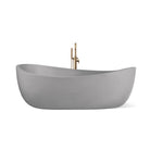 Hawaii freestanding concrete bathtub with wave-inspired design shown from front angle in a classic grey shade known as Stone.