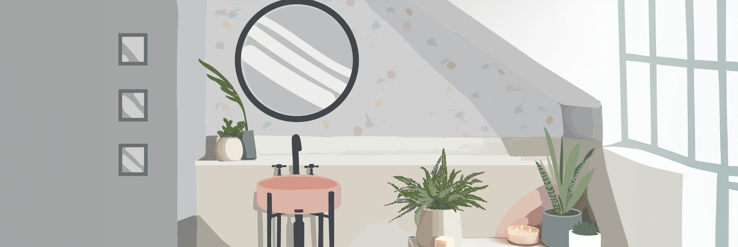 Aesthetic illustration of interior powder room design featuring Concretti Design sink on console