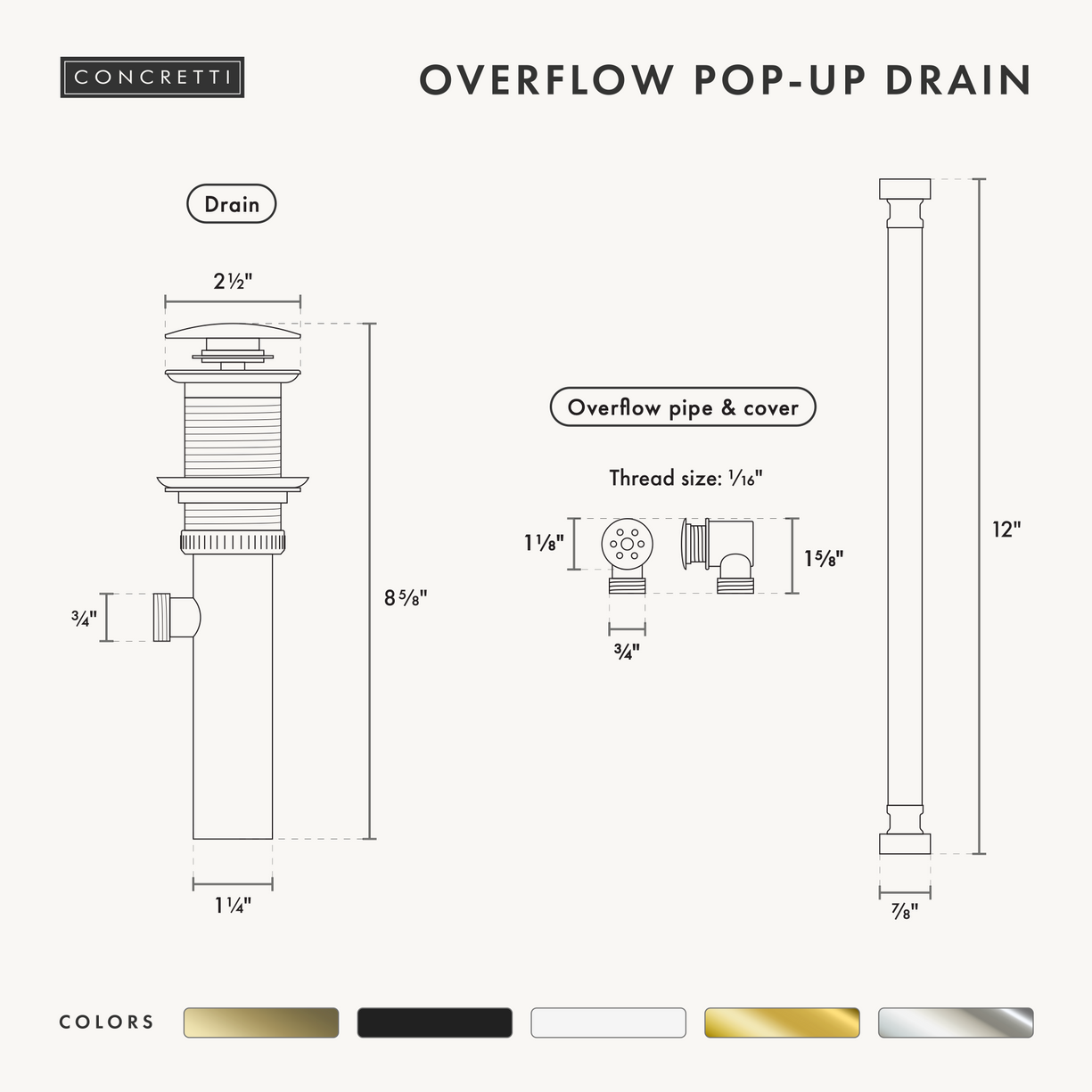 Overflow Push Style Pop-Up Drain – Concretti Designs